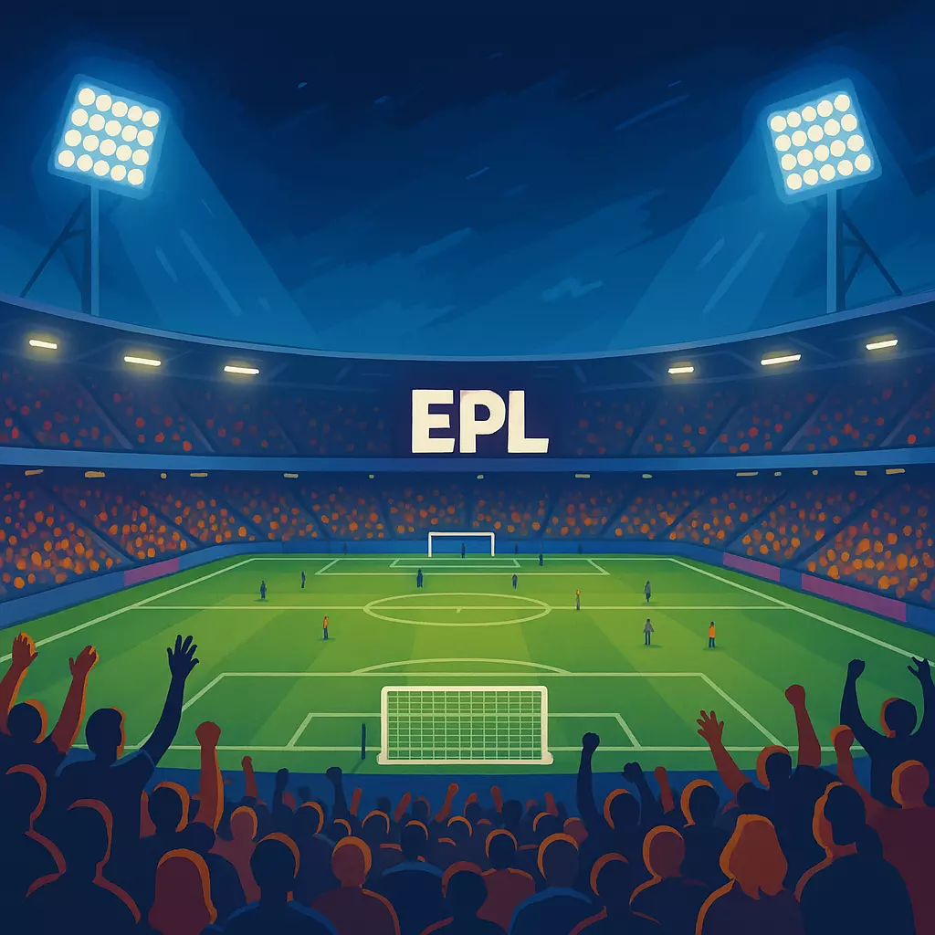 EPL 축구 경기를 보는 관중들과 경기장